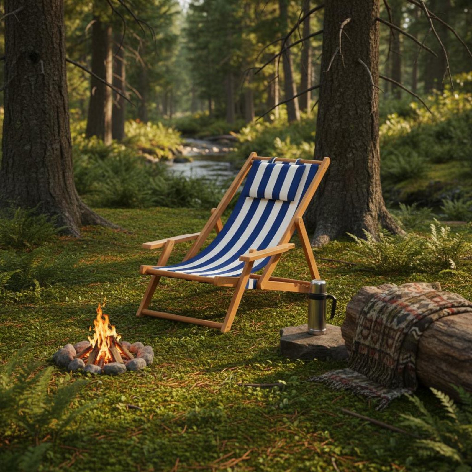 Deck Chair Lounger - Canvas Beach Lounger Reclining Folding Patio