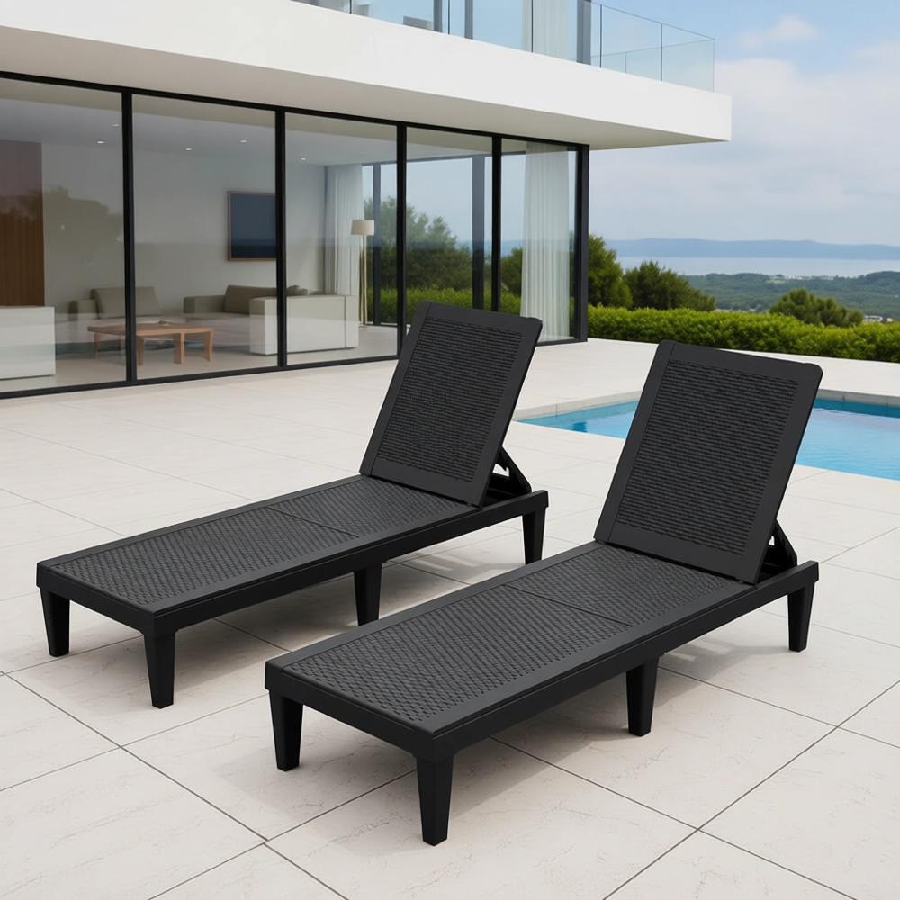 Deck Chair Lounger - Set of 2 5-Position Adjustable Backrest