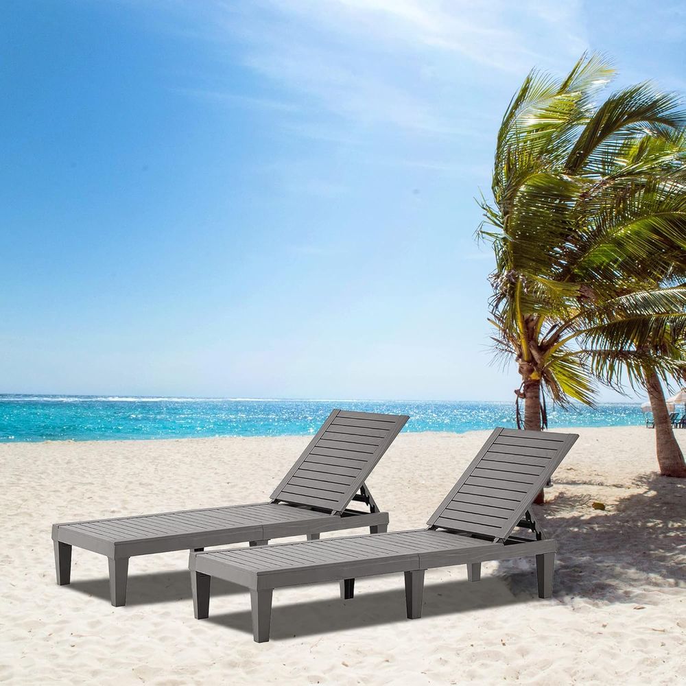 Deck Chair Lounger - Set o 2, Adjustable Pool Lounge