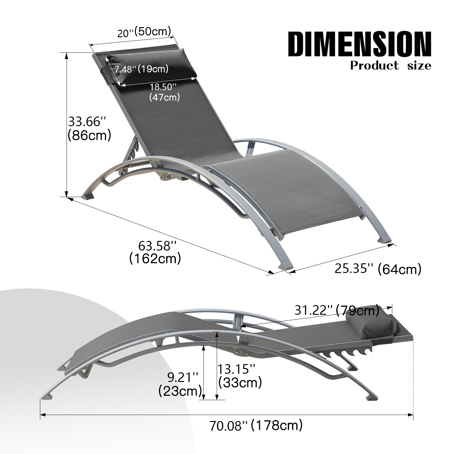 Deck Chair Lounger - Set of 2 Adjustable Aluminum Outdoor