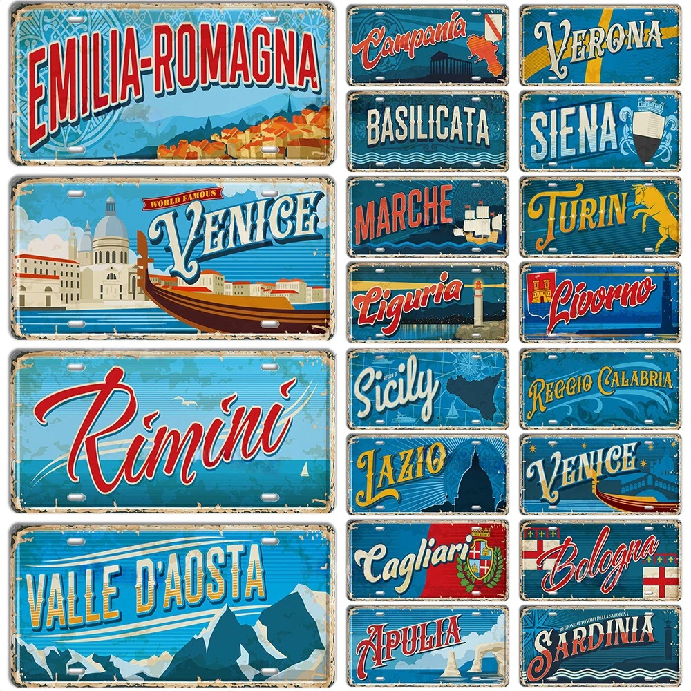 Outdoor Furniture Italy - Italy Landmark Metal Sign Vintage Travel