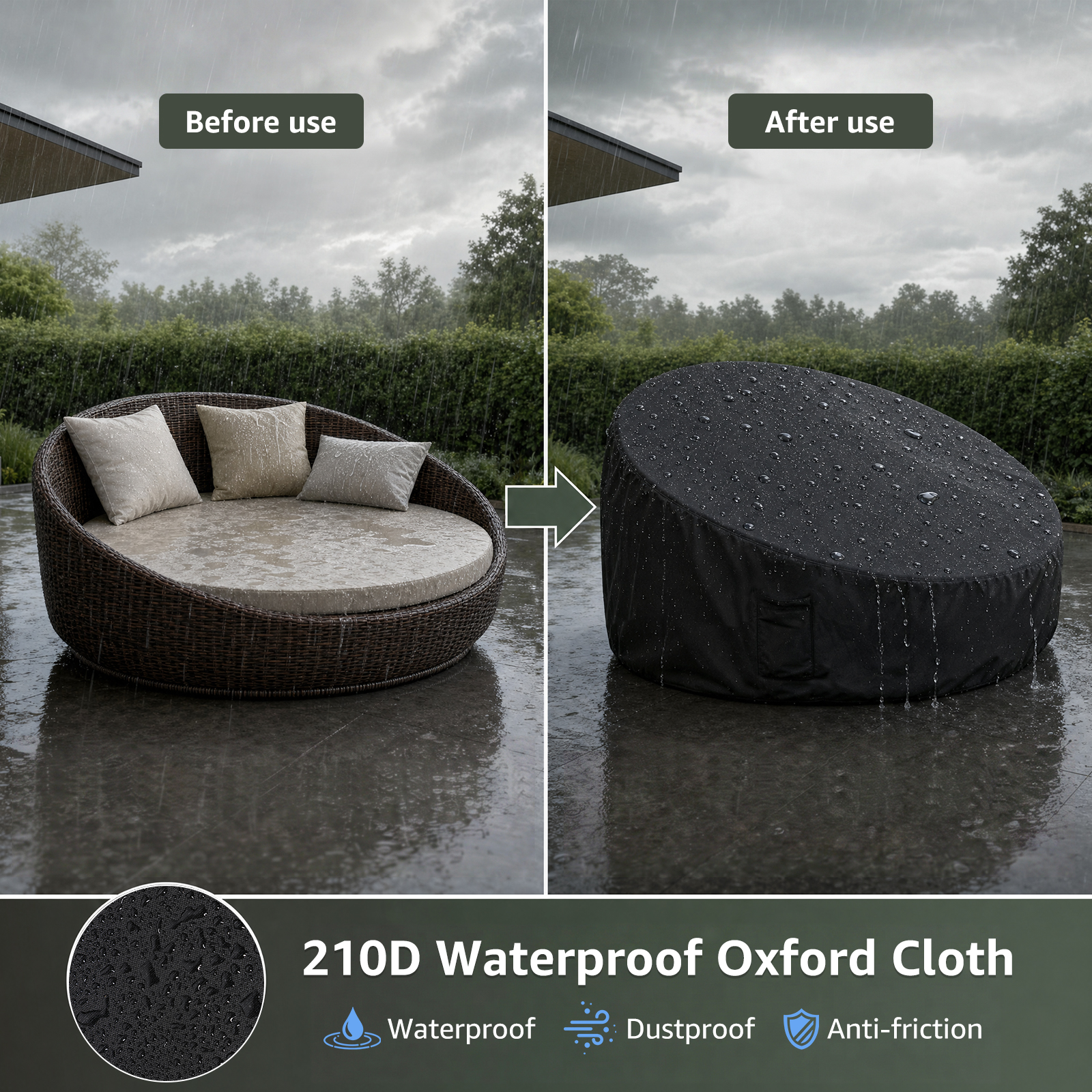 Round Daybed Cover 210D Waterp - Outdoor Furniture Covers ulasan dan harga