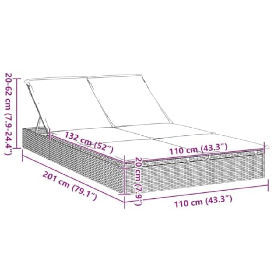2-Person Sunbed with Cushions  - Deck Chair Lounger ulasan dan harga